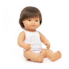 Miniland Doll 15'' Caucasian Brunette Boy (Box) - Made In Spain, Anatomically Correct, Quality, Inclusion