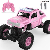 Nqd 4Wd Remote Control Truck - 1:14 Big Monster Stunt Car All Terrain Off-Road Hobby Rc Truck 2.4Ghz With Led Headlight Rock Crawler Rechargeable Electric Toy For Boys & Girls Gifts(Pink)