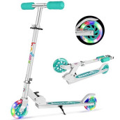 Beleev V1 Scooters For Kids, 2 Wheel Folding Kick Scooter For Girls Boys, 3 Adjustable Height, Light Up Wheels, Lightweight Push Scooter With Kickstand For Children Ages 3-12, (Aqua)