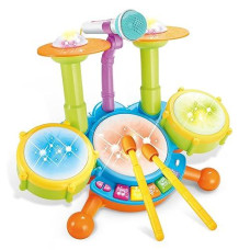 Cozybuy Kids Drum Set For Toddlers 1-3, Baby Drum Set Musical Instruments Toddlers Drum Toys With 2 Drum Sticks, Beats Flash Light And Microphone Baby Drum, Birthday Gift For 1-6 Years Old Boys Girls