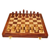 PALM ROYAL HANDIcRAFTS Wooden Handmade Foldable Magnetic chess Board Set with Magnetic Pieces and Extra Queens for Kids and Adults (16x16 Inches, Brown)