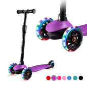 Kids Kick Scooters For Toddlers Boys Girls Ages 2-5 Years Old, Adjustable Height, Extra Wide Deck, Light Up Wheels, Easy To Learn, 3 Wheels Scooters (Purple)
