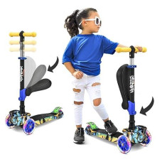 Hurtle Kids Scooter - Child Toddler Kick Scooter Toy With Foldable Seat - 3 Wheel Scooter With Adjustable Height, Anti-Slip Deck, Flashing Wheel Lights, For Boys/Girls 1-12 Year Old, Graffiti