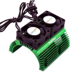 Powerhobby Aluminum Heat Sink With Twin Turbo High Speed Fans Sets For 1:8 Motors With Around 40.8Mm Diameter (Green)