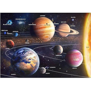 Solar System Space Puzzle For Adults, 1000 Piece Jigsaw Puzzle & Bonus Space Fact Poster, Premium Materials, 27.5 X 19.7 In