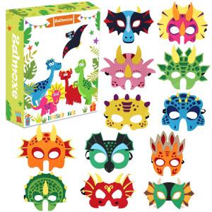 Zalmoxe Felt Dinosaur Masks Dino Mask Dinosaur Birthday Party Supplies Decorations Dinosaur Toys Kids Halloween Party Mask For Boys Girls(12Pcs)