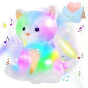 Houwsbaby Musical Light Up Cat Stuffed Animal Kitty Plush Toy Singing Led Glowing Cat Plush Toy Birthday Gifts For Kids Girl Boy Easter Christmas Valentine'S Day Gift, White, 12''