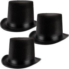 Spooktacular Creations 3 Pcs Funny Black Top Hats For Halloween Cosplay Costume, Victorian Hat, Felt Tuxedo Costume Hat For Halloween Dress Up Party Accessories