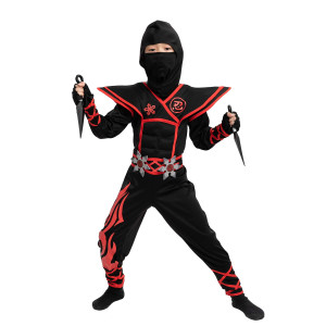 Spooktacular Creations Halloween Red Ninja Muscle Costume Deluxe Set For Boys, Unisex Kungfu Outfit For Kids 3-14Yr With Foam Accessories (Medium 8-10 Yrs)