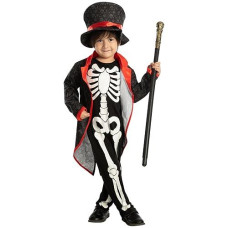 Spooktacular Creations Happy Skeleton Costume Toddler Child Glow In The Dark For Kids Halloween (Small (5-7 Yr))