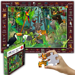 Think2Master Colorful Rainforest Jungle 100 Pieces Jigsaw Puzzle Fun Educational Toy For Kids, School & Families. Great Gift For Boys & Girls Ages 4-8 To Stimulate Learning. Size:23.4