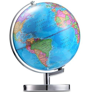 Led Illuminated Globe Of The World With Sturdy Chrome Rotating Display Stand - 3 In 1 Educational Geography Map, Light Up Earth Constellation Globe Stem For Kids & Adults| Nightlight, 11 Inch Tall