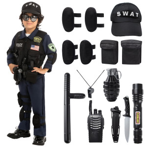Spooktacular Creations Police Swat Costume For Kids, S.W.A.T. Police Officer Costume For Halloween Cosplay, Role-Playing, Carnival Cosplay, Themed Parties(Small (5-7 Yr))
