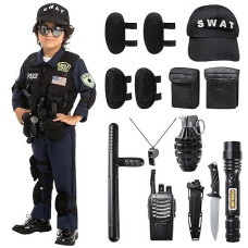 Spooktacular Creations Police Swat Costume For Kids, S.W.A.T. Police Officer Costume For Halloween Cosplay, Role-Playing, Carnival Cosplay, Themed Parties(Medium (8-10 Yr))