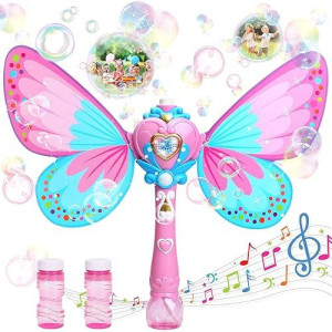 Sitodier Bubble Machine For Kids | Butterfly Bubbles Wand Blower For Toddlers 1000+ Bubbles Per Minute | Outdoor Indoor Bubbles Blowing Toys Birthday Gift For Girls Bubble Solution Included