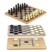 Regal Games - Reversible Wooden Board For Chess, Checkers & Tic-Tac-Toe - 24 Interlocking Wooden Checkers And 32 Standard Chess Pieces - For Age 8 To Adult For Family Fun