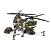 Sluban Military Blocks Army Bricks Toy-Transport Helicopter Building Block & 5 Soldier