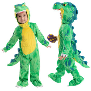 Spooktacular Creations Green T-Rex Costume, Dinosaur Jumpsuit Jumpsuit For Toddler And Child Halloween Dress Up Party (Small (5-7 Yrs))
