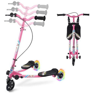 Aodi Swing Scooter For Kids, 3 Wheels Foldable Wiggle Scooter Push Drifting With Adjustable & 2 Rear Led Wheels Kicks Scooter For Boys And Girls Ages 3-8