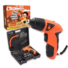 Joytown Kids Real Power Drill Set - Electric Cordless Drill Tool Kit For Children With Interchangeable Bits, Flexible Shaft, Charger, All In Carrying Case, Learning Tools For Boys & Girls Home Diy