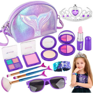 Stocking Stuffers For Kids ,Pretend Kids Makeup Kits For Girls Mermaid Princess Play Toy Makeup Set For Toddler Girls Toys For Kids Toddler Ages 2 3 4 5 6 7