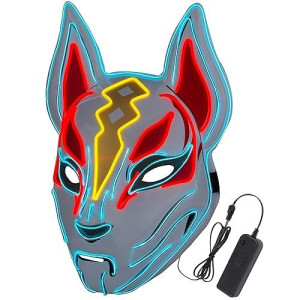 Diximus Halloween Masks - Fox Drift Mask - Led Mask - Light Up Mask For Halloween Cosplay Game Party Props - Mask For Man Woman Boys Girls Red White