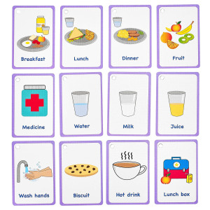 My Meal And Snacks Cards 12 Flash Cards For Visual Aid Special Ed, Speech Delay Non Verbal Children And Adults With Autism Or Special Needs