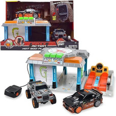 Hot Rod Garage - Lights And Sounds Toy Set For Kids | Working Intercom With Open And Close Parking Garage And Vehicle Lift | Playset Includes Pick Up Truck And Sports Car With Friction Motor