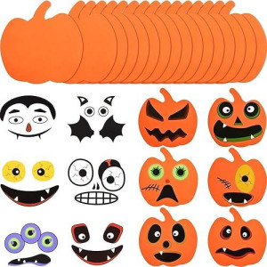 32 Pcs Halloween Foam Pumpkin Craft Kit And Pumpkin Stickers For Halloween Kids Diy Craft Party Trick Or Treat Party Favors Decorations (Cute Pumpkin)