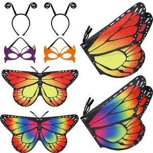 Gejoy 6 Pieces Butterfly Costume With Mask Antenna Headband For Kids Halloween Party (Shiny Style)
