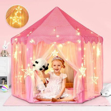 wilwolfer Princess Tent for girls with Large Star Lights, Kids Play Tent Large Space Playhouse for children Indoor games, Toy gift for Kids girls Boys Age 3 child
