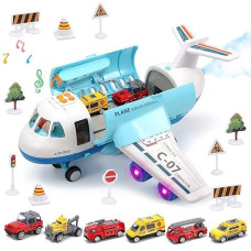 Cute Stone Toy Airplane Plane Toy With Smoke, Sound And Light, Fricton Powered Airplane With Mini Cars, Great Gift For Boys And Girls