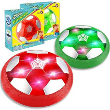 Turnmeon 2 Pack Hover Soccer Ball, Gifts For Kids Rechargeable Soccer Ball Toys Indoor Floating Soccer With Led Light Foam Bumper Toys Hoilday Birthday Gift For Boys Girls (Green & Red)