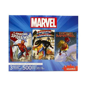 Aquarius Set Of 3 Marvel Puzzles (Three 500 Piece Jigsaw Puzzles) - Glare Free - Precision Fit - Officially Licensed Marvel Merchandise & Collectibles - 14 X 19 Inches Each