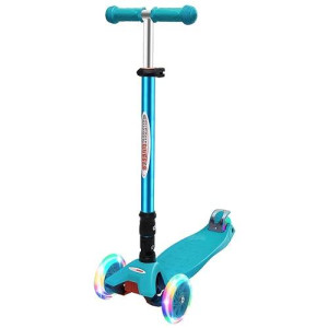 Chromewheels Scooters For Kids, Deluxe Kick Scooter Foldable 4 Adjustable Height 132Lbs Weight Limit 3 Wheel, Lean To Steer Led Light Up Wheels, Best Gifts For Girls Boys Age 3-12 Year Old, Aqua