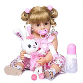 Reborn Baby Dolls Full Body Silicone 22 Inches 55Cm Toddler Doll Girl With Blonde Hair Open Eyes Look Real Cute
