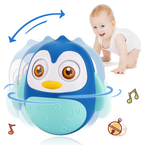 Unih Roly Poly Baby Toys 6 To 12 Months, Tummy Time Wobbler Toys, Penguin Tumbler Wobbler Toys For Infant Boy Girl Gifts (Blue)