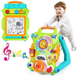3-In-1 Baby Walker For Boy Girls Sit To Stand Toy Activity Center Drawing Board Infant Toys For 1 Year Old Birthday Gifts 9 12 18 Months 2 3 Year Old Kid Toddler Push Toy Musical Sound Light Effect