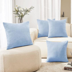 Deconovo Pillow Covers, 24 Inch Throw Cushion Cover, Faux Linen Pillow Cases For Sofa Bed With Invisible Zipper(24 X 24 Inch, Sky Blue, Set Of 4, No Pillow Insert)
