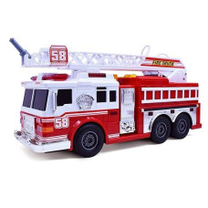 Vebo Fire Truck Motorized With Lights, Siren Sound, Working Water Pump And Rotating Rescue Ladder- Electric, Motorized, Big Fun Size 15", Realistic Design- For Toddlers, Kids Aged 3+ Years Old
