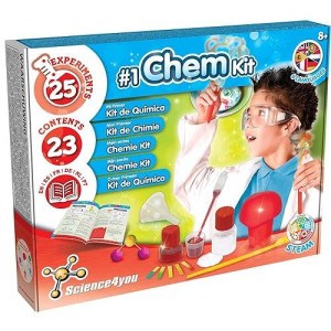 Science4You 80002880 1St Chem Kit Set, Educational Game And Science - 25 Experiments And Textbook In 5 Languages - Original Gift For Children And Girls Aged 8 - Blue/Red, 37 X 6 X 30