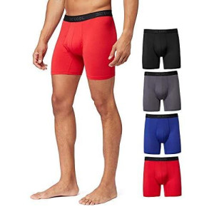 32� Degrees Cool Mens 4-Pack Active Mesh Quick Dry Performance Boxer Brief, Black/Char/Blue/Fire, X-Large
