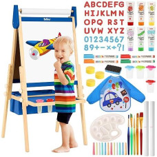 Belleur All-In-One Art Easel For Kids With 2 Paper Rolls & Deluxe Accessories, Adjustable Magnetic Double Sided Whiteboard & Chalkboard, Painting Kid Easel For Toddlers 2-8, Ideal Christmas Gift