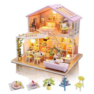 Gudoqi Diy Miniature Dollhouse Kit, Tiny House Kit With Furniture And Music, Miniature House Kit 1:24 Scale, Great Handmade Gift For Birthday Christmas, Sweet Time House