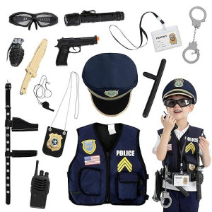 Joyin 14 Pcs Police Pretend Play Toys Hat And Uniform Outfit For Halloween Dress Up Party, Police Officer Costume, Role-Playing