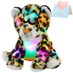 Bstaofy 10'' Musical Led Cheetah Plush Light Up Leopard Stuffed Animals Night Light Companion Bedtime Jungle Toys Glow Afraid Of Dark, Valentines Birthday For Toddler Kids Boys