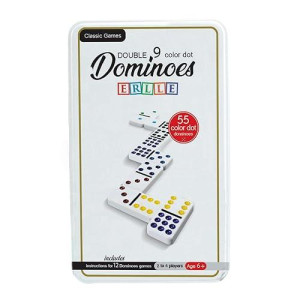 Erlle Dominos Set Game. Premium Classic 28 Pieces Double Six Domino. Durable Leather Box. Kids, Boys, Girls, Party Favors And Anytime Use. Duoble 6 Dominoes. (Jumbo)