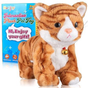 Pattern Yellow Plush Cat Stuffed Animal Interactive Cat Robot Toy, Barking Meow Kitten Touch Control, Electronic Pet Kitty Toy, Animated Toy Cat For Girl Baby L:12" * H:8" * W:5"