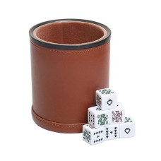 Glow In The Dark Dice Cup Felt Lined Pu Leather Shaker With Luminous Dice Quiet For Playing Yahtzee/Farkle/Liars Dice/Board Game, 1 Pack
