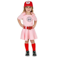 Fun Costumes - A League Of Their Own Toddler Dottie Baseball Costume For Girls (4T Bundle W/Bat, Light Pink)
